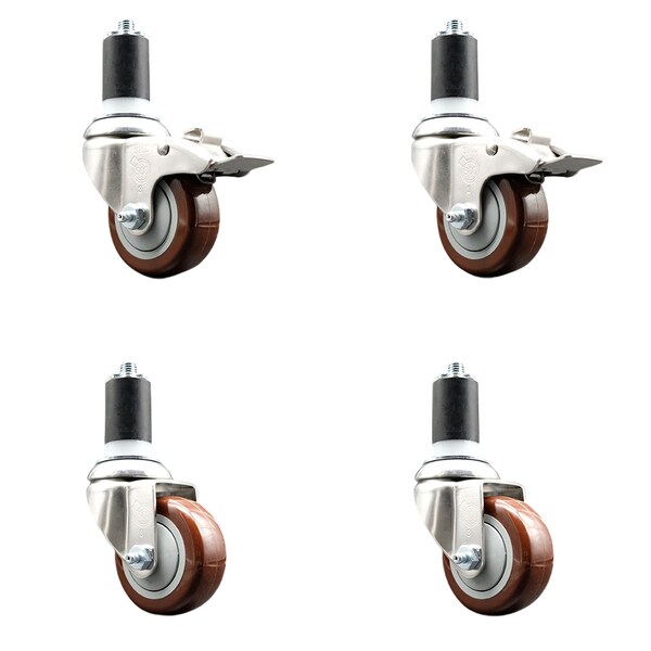 Service Caster 3 Inch 316SS Maroon Poly Swivel 1-5/8 Inch Stem Caster Lock Brake SCC, 2PK SS316TTLEX20S314-PPUB-MRN-2-S-2-158 - main